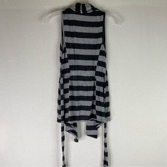 Pretty Good Vest Women’s Gray Stripes Tie Sleeveless Y2K Vintage Open Front M - Picture 6 of 10